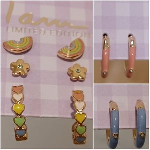 LOT OF 5 PAIRS OF I AM SPRING FLOWER BUTTERFLY HEART RAINBOW STUD HOOPS EARRINGS